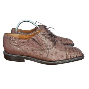 Corleoni Oxfords Mens 7 Brown Ostrich Croc Skin Leather Italy Derbys Dress Shoes